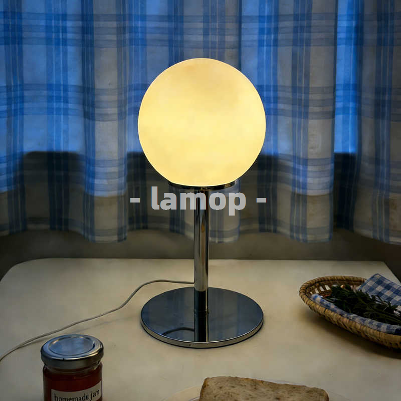 Lighting Decoration - Lampu Meja Krom Bulat Putih Susu