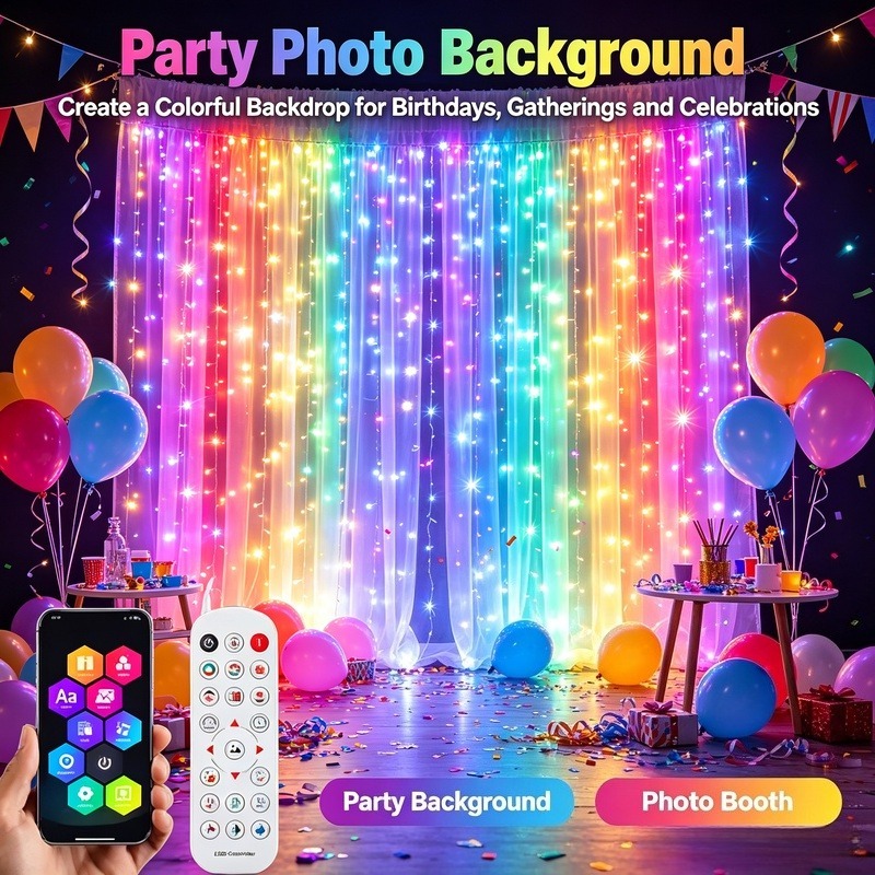 Lighting Decoration In Bedroom - Lampu Tirai LED yang Dikendalikan Aplikasi