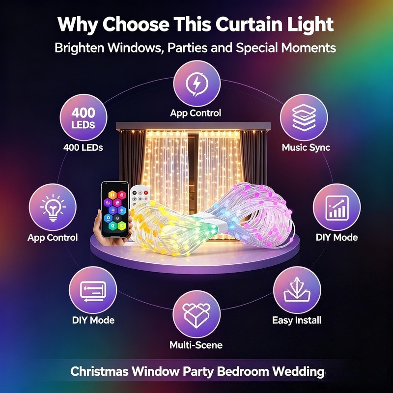 Lampu Tirai LED yang Dikendali - Lighting Decoration In Bedroom ulasan dan harga